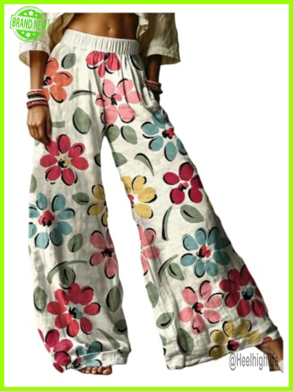 RoseSeek Women's Palazzo Pants High Waist Wide Leg Floral Beachwear